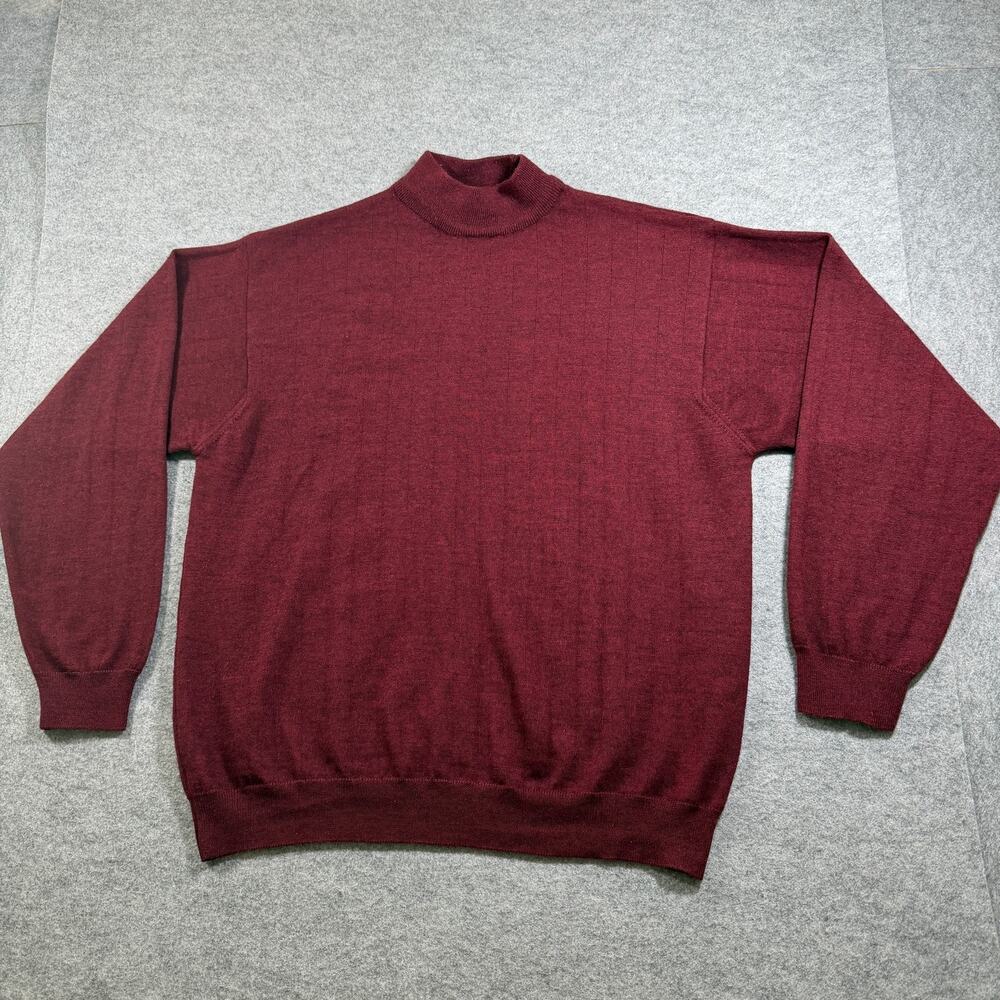 Covington Merino Wool Sweater Mens L Burgundy Mock Neck Ribbed Knit Made Italy